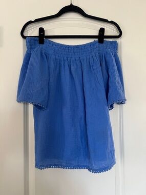 RACHEL Rachel Roy | (S) Off-the-Shoulder Cotton Gauze Top in Vibrant Blue